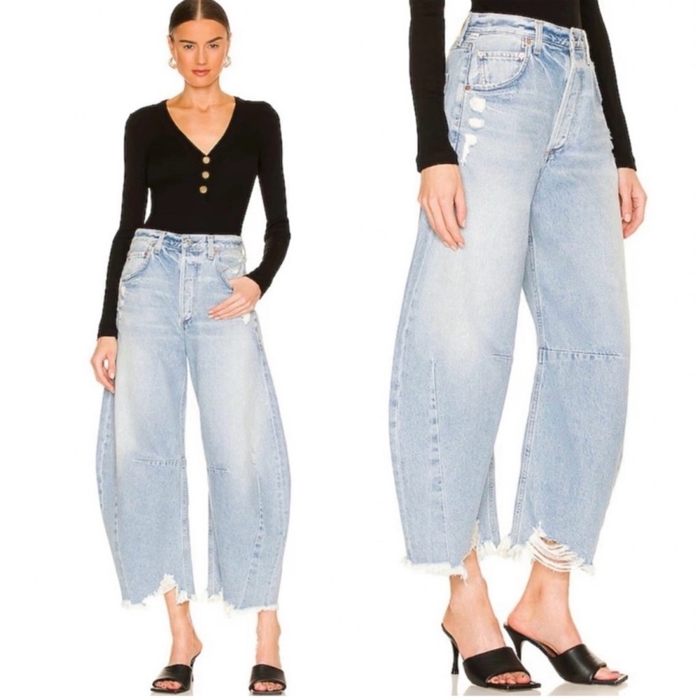 NWT Citizens of Humanity Horseshoe Barrel Leg Jeans Blue Denim Savahn Size 31